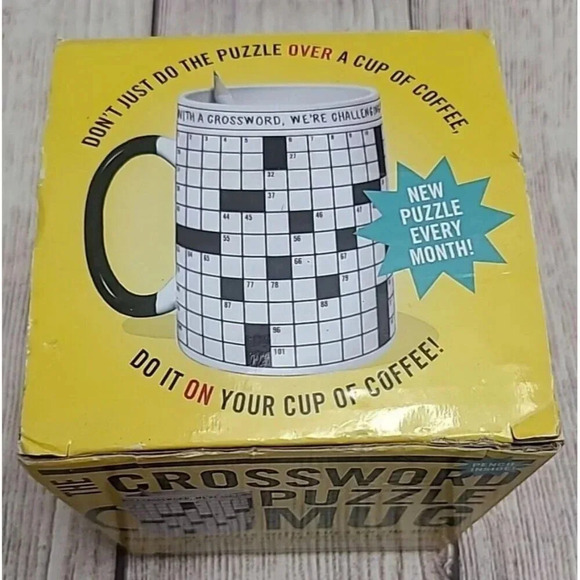 The Unemployed Philosophers Guild Crossword Puzzle Mug With Pencil 2014 New - Picture 3 of 9